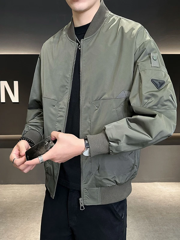 

Мужская бейсбольная куртка однотонного цвета, повседневная, весенне-осенняя, с воротником-стойкой, на молнии, ветрозащитная, из ткани Оксфорд