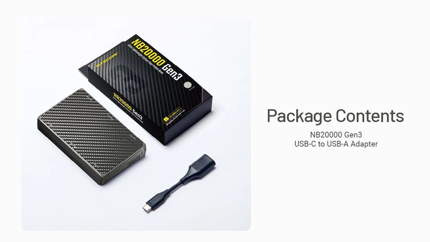 Nitecore NB20000 Nitecore Intertrecciato Fogli in Fibra di Carbonio Ricarica Portatile QC USB 4 Porte 20000mAh Power Bank Caricatore Incorporato
