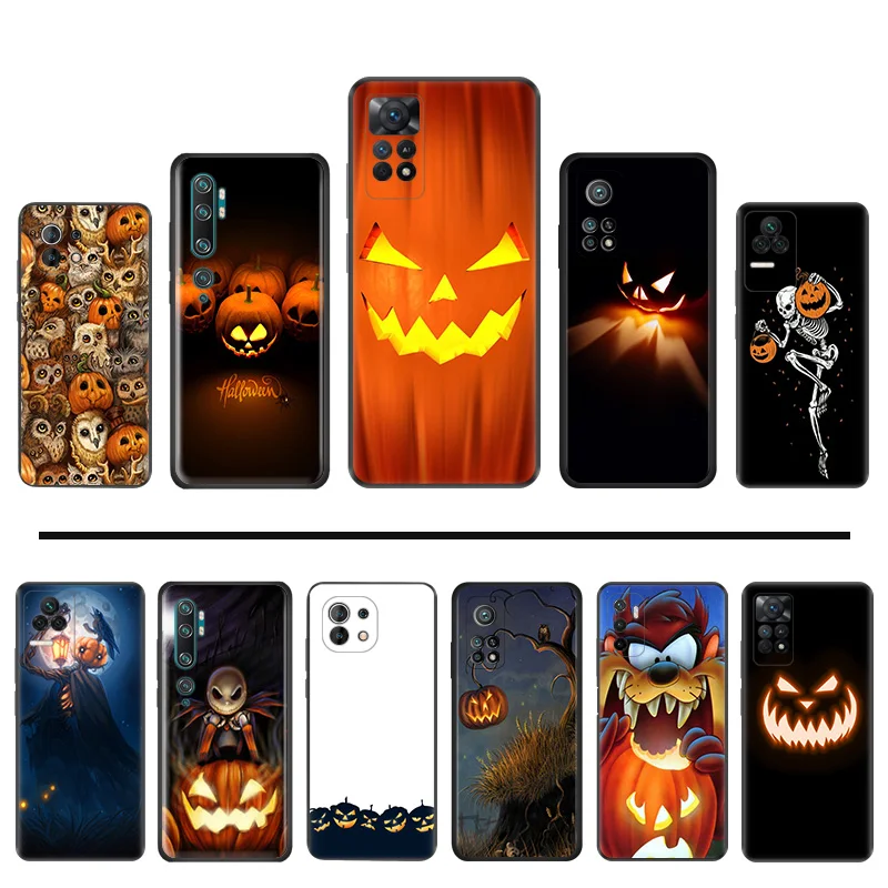 Silicone Black Phone Cases for Redmi Note11 Pro 10A 10C 9A 9C 9i 9T Note 9s 10 Lite 10s 11s 11 Cute Halloween Pumpkin mi 9 Cover