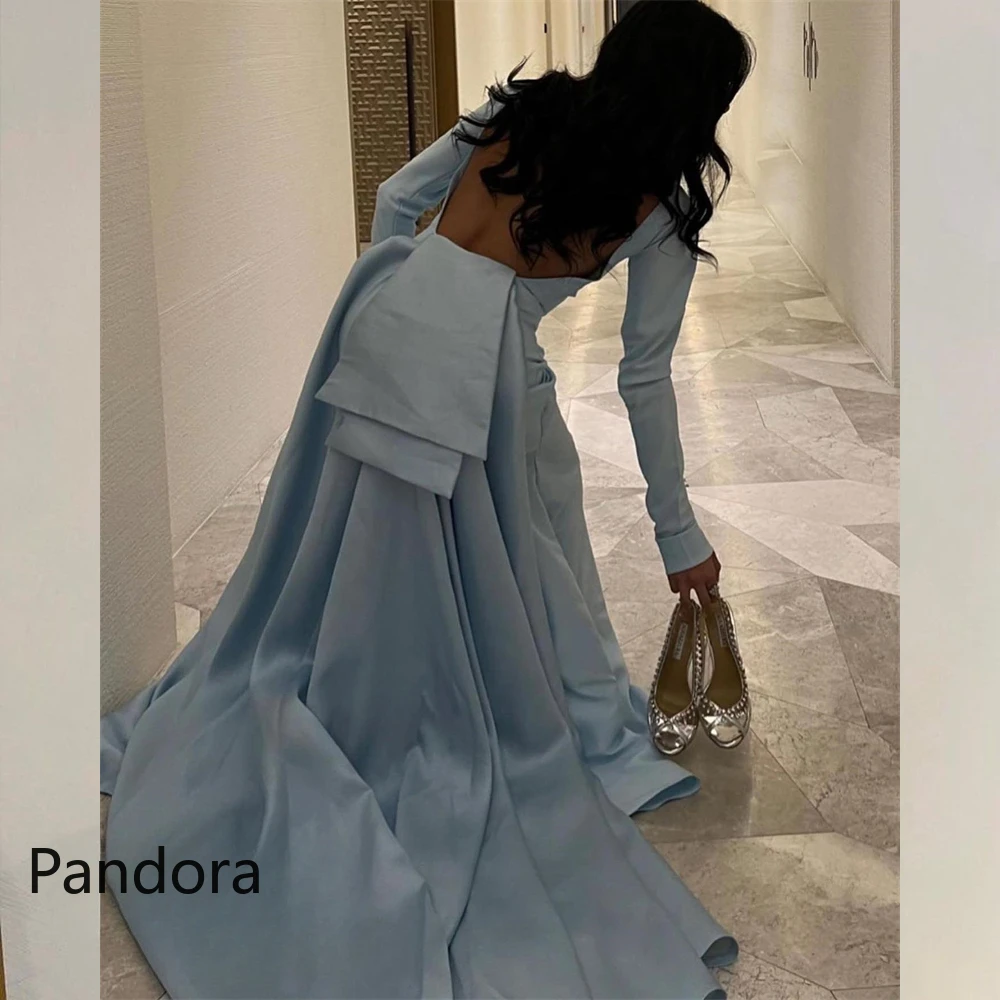 Pandora Blue Backless Prom Dress Evening Gown With Floor Length Long Sleeve Summer Women Wedding Party Dress