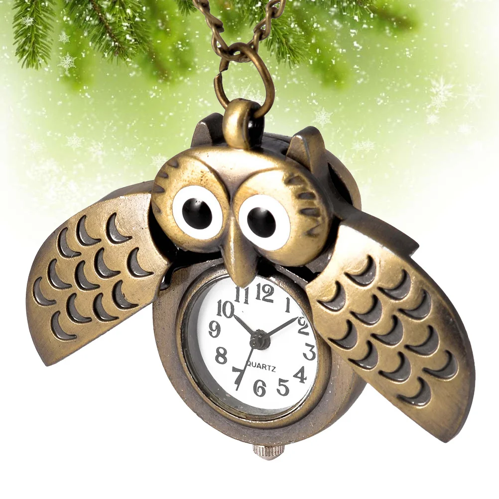 1 قطعة ساعة جيب على شكل بومة خمر النحاس الإبداعية جميل الزخرفية الرجعية الهلال ساعة للرجال النساء هدية