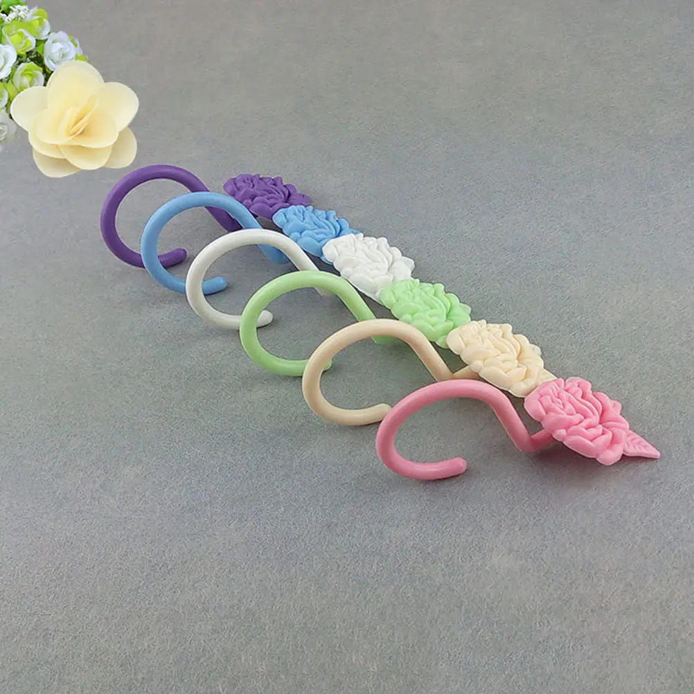 18Pcs Plastic Shower Curtain Hooks Rose Design Smooth Glide C Shape Rings for Bathroom Changing Room Dressing Room Bath Drape