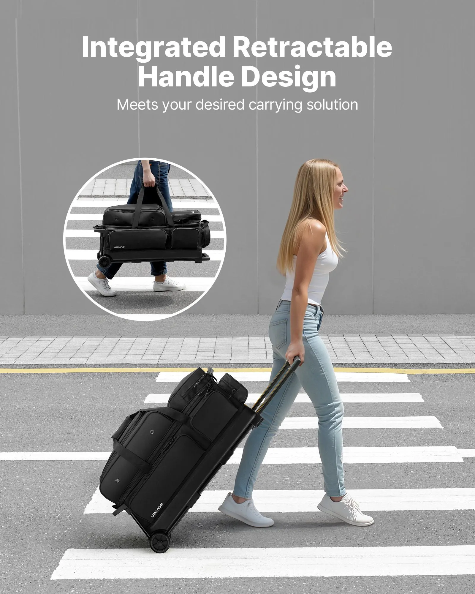 

Bowling Ball Bag, 3 Ball Double Roller Bowling Bag with Wheels, Featuring a Separate Compartment for Shoes (Up To US Size 16)