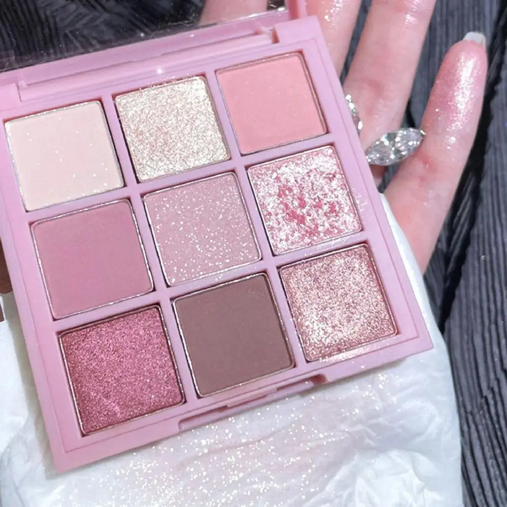 Rose 9 Colors Eyeshadow Palette Waterproof Pearl Glitter Eye Shadow Makeup Bright Vibrant New Girls Fine Sparkle Pearlescent