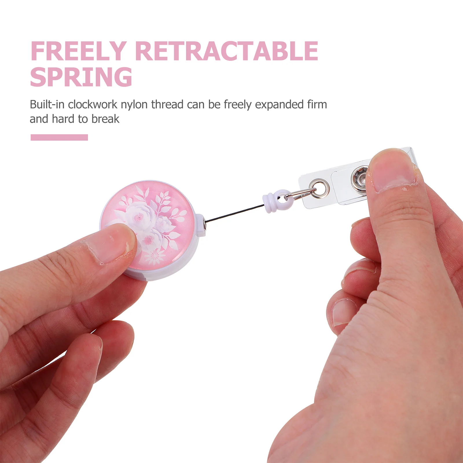 

2Pcs 3D Flower Work Badge Clip Retractable Plastic Id Cards Holder Buckle Creative Easy-Pull Detachable Reel Badge Clip