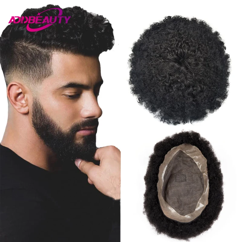 

Afro Men Toupee Human Hair Fine Mono NPU Indian Human Hair Wigs for Man Human Hair System 25mm Curly Hair Topper Natural Color