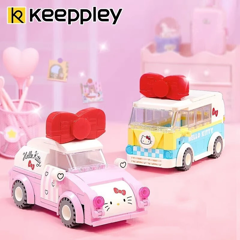 

keeppley Sanrio building blocks Hello Kitty mini car Kawaii brain-boosting assembled educational Model Toys Ornaments Kids Gifts