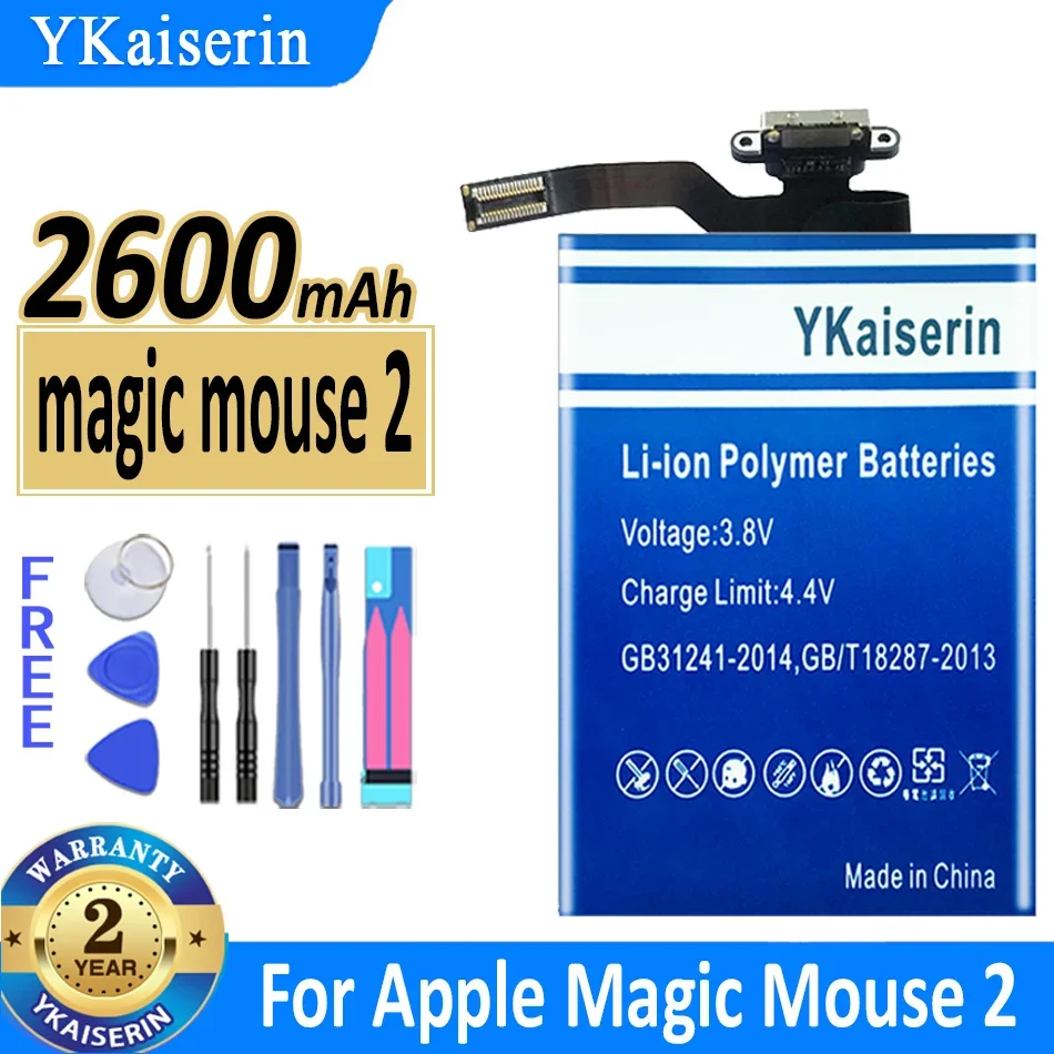 بطارية YKaiserin بقدرة 2600 مللي أمبير في الساعة 020-00633 لأجهزة Apple Magic Mouse 2 ماوس لاسلكي 2 Bateria