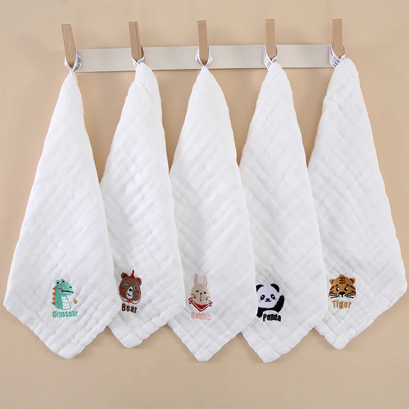 Newborn baby 6-layer edged embroidery gauze drool cloth, baby bath towel, small square cloth, all-cotton face cloth