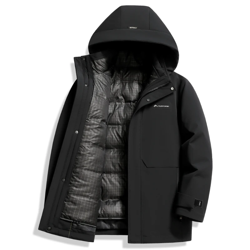 Casual Men's Warm Hooded Duck Down Jackets 2025 Winter Liner & Hat Detachable Outwear Windproof Thicken Top Puffer Coat Clothing