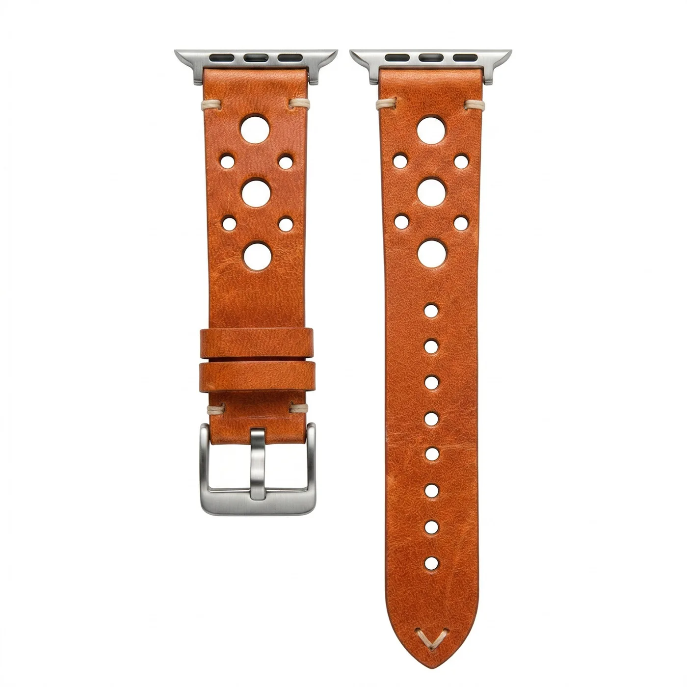 

Vintage Leather Watch Band Compatible with Apple Watch Ultra 2 Breathable Racing Style Strap for iWatch Series 11 9 8 7 SE 3 2