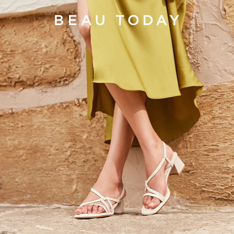 

BEAUTODAY сандалии-гладиаторы, женские туфли-лодочки без шнуровки из овчины с квадратным носком и открытой пяткой, летняя женская обувь на платформе для вечеринок ручной работы 31258