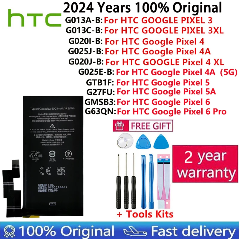 2024 100% Original Battery For HTC GOOGLE PIXEL 3 Pixel3 XL 3XL 4XL Pixel4 XL 4 4A 5A 5 5G 6 Pro Batteries Bateria Fast Shipping