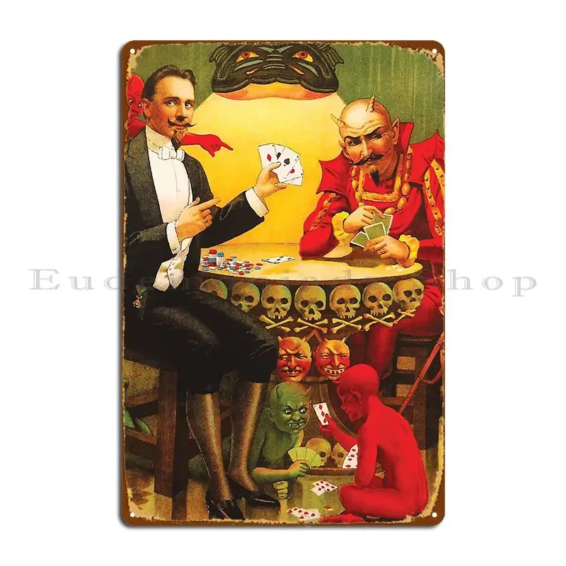 Magician Playing Cards With The Devil Vintage Poster Metal Sign Plates Customized Design Pub Bar Cave Painting Tin Sign Poster