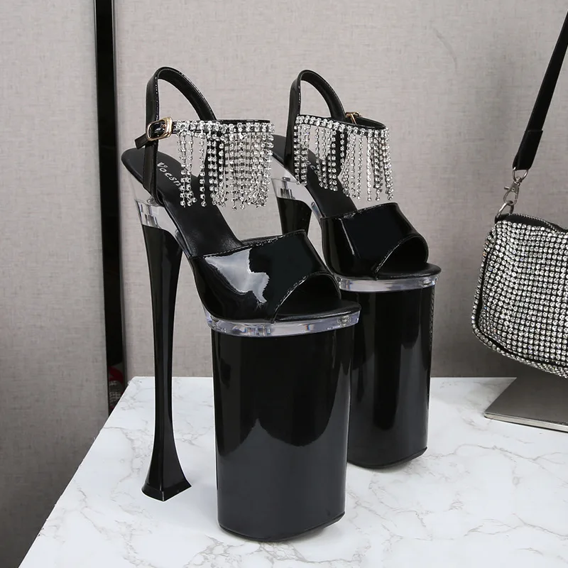 Women's 26cm 10 Inch Pole Dance Sandals Single Ankle Strap Fringe Tassel Platform Stiletto Heels Exotic Nightclub Performance