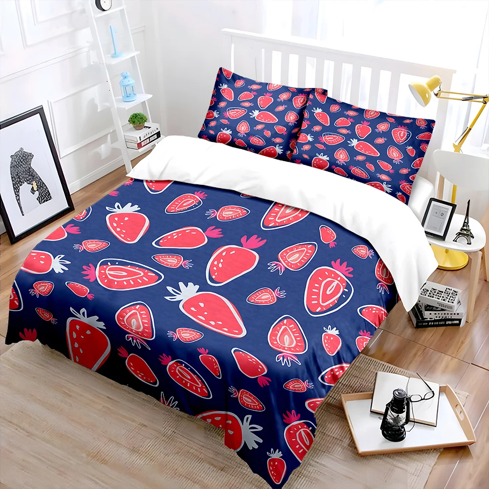 Strawberry pattern background Print Bedding Set 1 Duvet Cover 2 Pillowcases for Adult and Children Luxury Gift Full Size