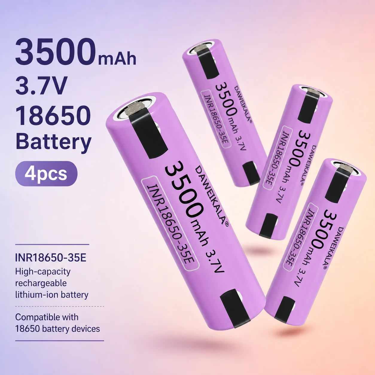 Rechargeable 18650 Li-ion Battery 35E 3500mAh 20A High Discharge Cell with DIY Nickel Strip for Power Pack Use