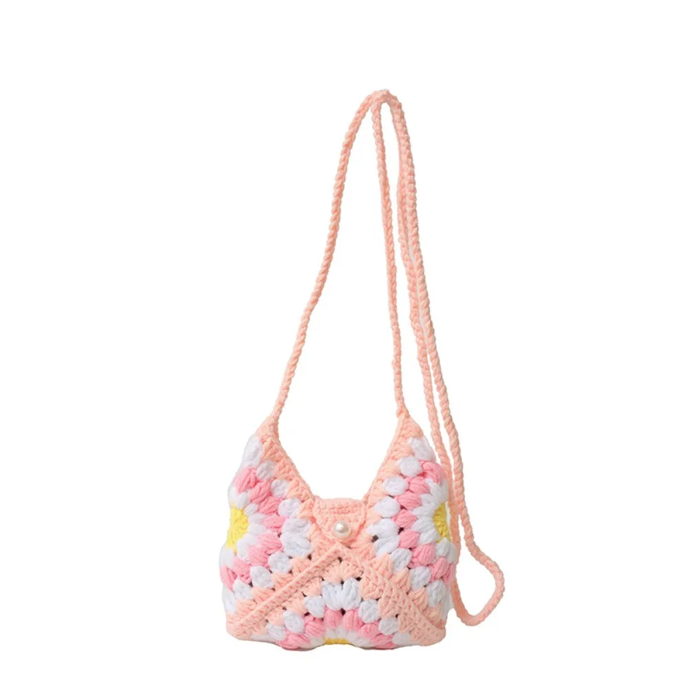 

Trendy Shoulder Bag Crochet Flower Knitted Bag Bohemian Sunflower Weave Bag Hollowed Out Storage Bag Beach Bag Girl