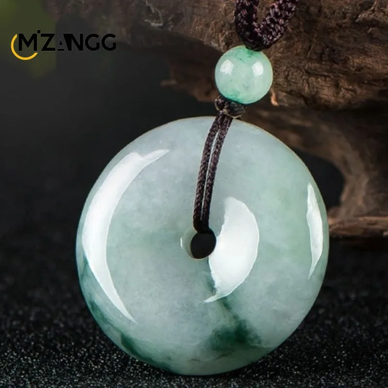 Genuine Myanmar Jadeite Float Flower Peace Buckle Pendant Men and Women Children Couples Fashion Necklace Holiday Gift