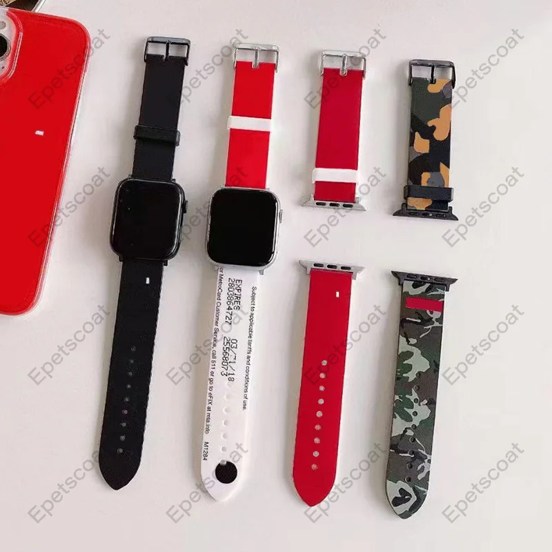 Camouflage printed PU material strap for Apple Watch series 9 8 7 6 5 4 3 Ultra 1 2 SE 38 40 41 42 44 45 49 mm loops 014