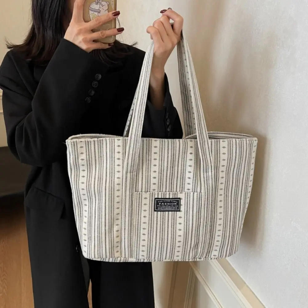 Simple Large Capacity Canvas Tote Bag Portable Minority Design Mommy Bag Original All-match Stripe Handbag Lady