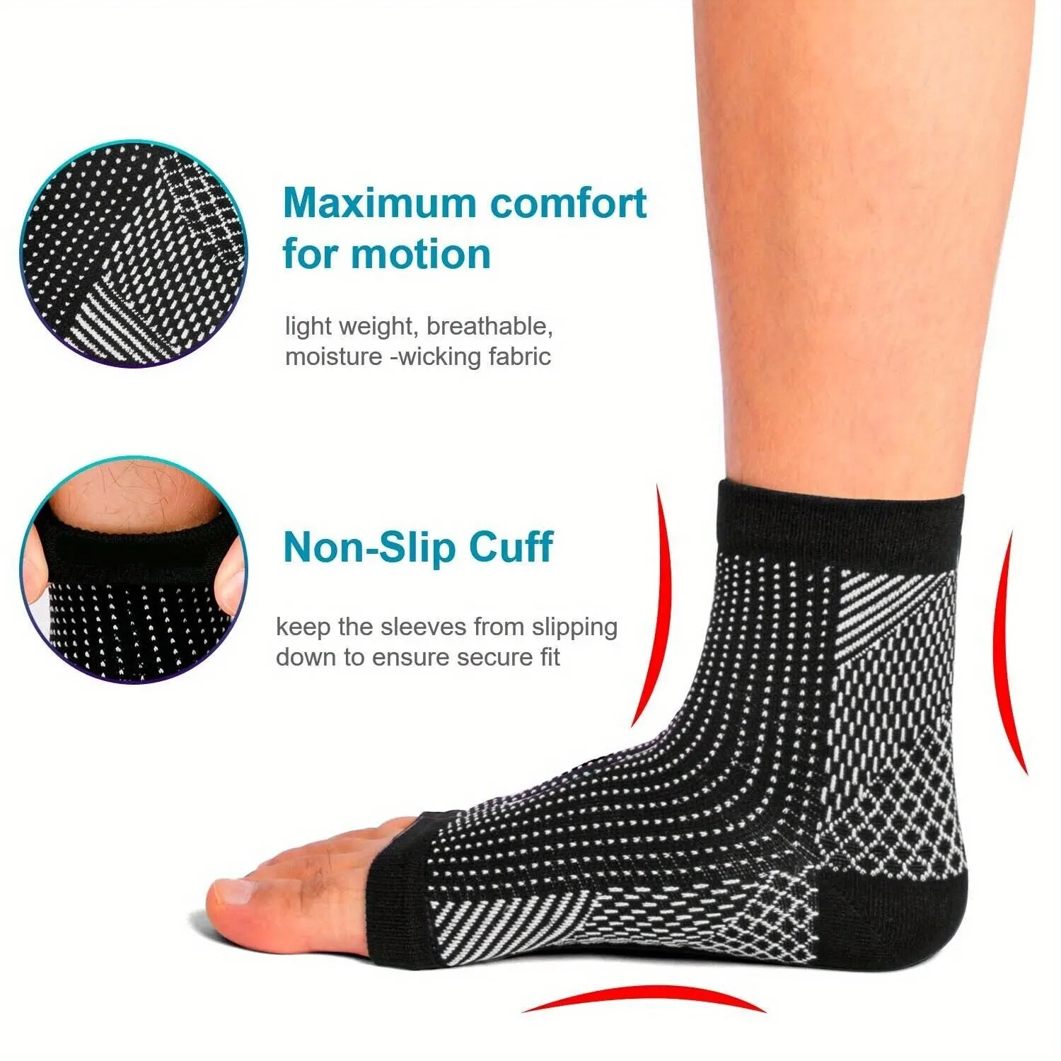 2 Pair Compression Socks For Ankle Support, Open Toe Design For Plantar Fasciitis Pain Relief