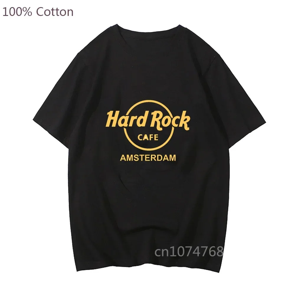 New Arrived Mens O-neck T Shirt Short Sleeve Loose Tops HARD ROCK AMSTERAM Brand High Quality Cotton Tee-shirt Drop Shipping