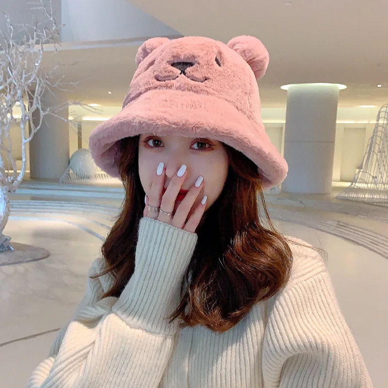 Fuzzy Bucket Hat for Women Winter Fluffy Furry Plush Faux Fur Caps Cute Girl's Hat