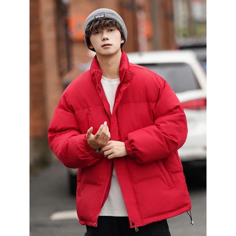 New Winter Men Warm Puffer Jacket Parkas Couple Outdoor Casual High Neck Zipper Design Cotton Padded Coat Men Y2K Clothing