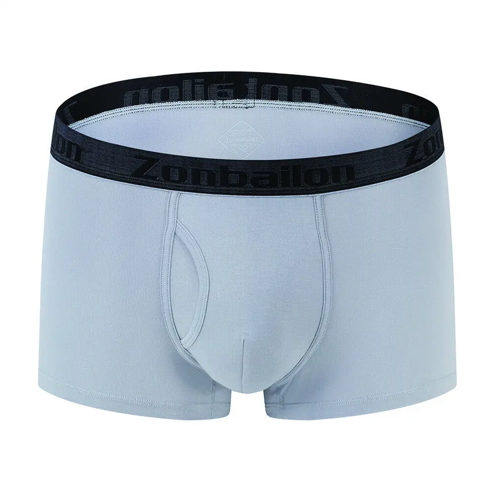 Zonbailon Mens Bamboo Trunks Short Boxer Briefs Open Fly Big Pouch Comfortable Underwear