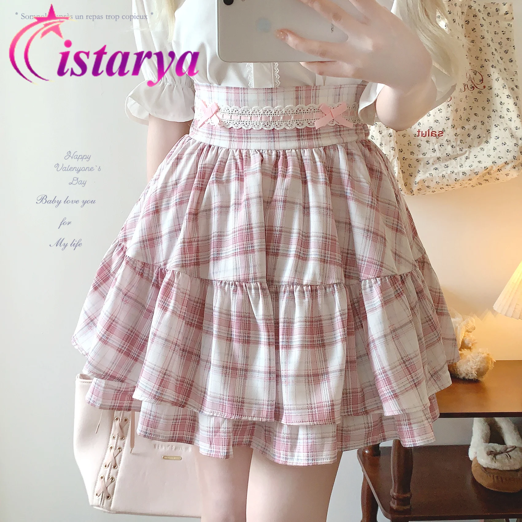 

Японская Лолита Kawaii Jk Бальное платье Юбка Harajuku Женская мини-юбка с милым бантом и оборками в клетку Y2K Юбки-пачки в горошек для девочек