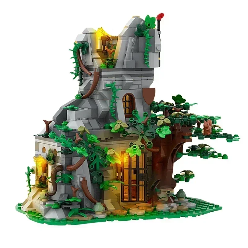 중세 숲 성 모델 Moc 빌딩 벽돌 숲 요새 기술 모듈 형 블록 선물 크리스마스 장난감 DIY 세트 조립
