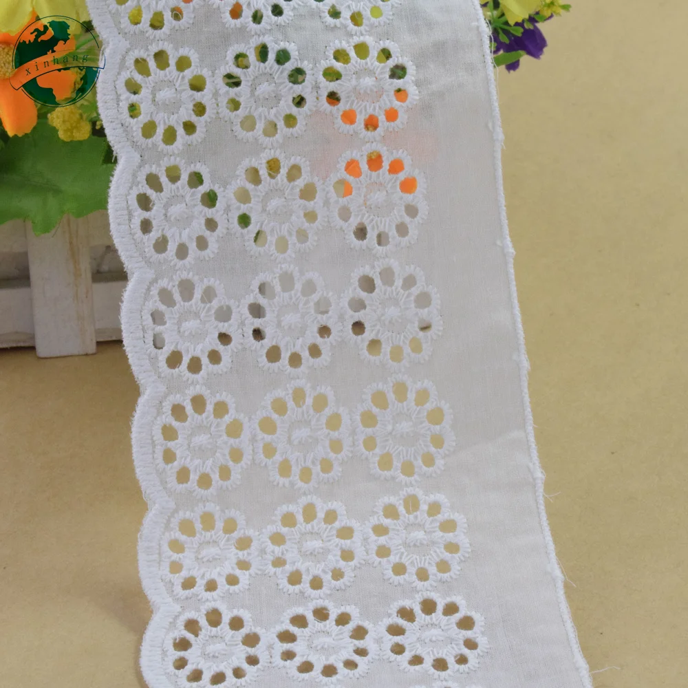 9cm Wide 100% Cotton Embroidery White Simple Lace Sewing Ribbon Trim Fabric Diy Craft Supplier Wedding Dress Accessories#4340