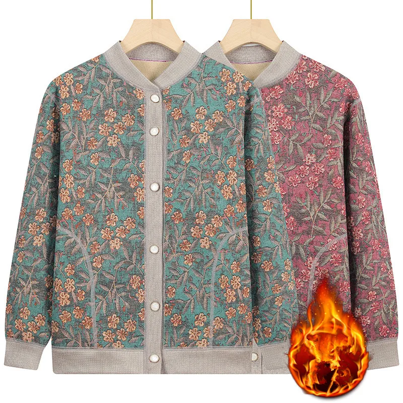 

Cardigan Sweaters & Jumpers Long Sleeve Hot Fleece Sweater For Woman Vintage Printed Mother Jacket Velvet Woolen Women's Coat