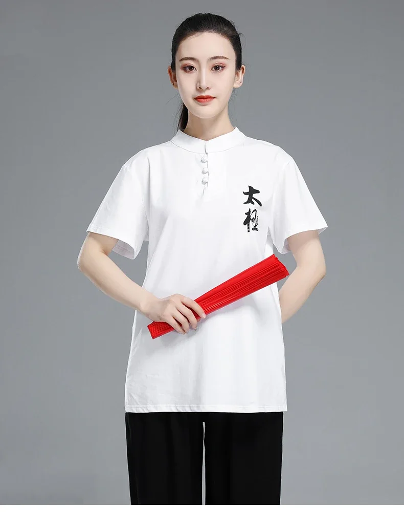 Tai Chi T-short short sleeved  summer men's and women's Tai Chi T-shirt solid color cotton team competition