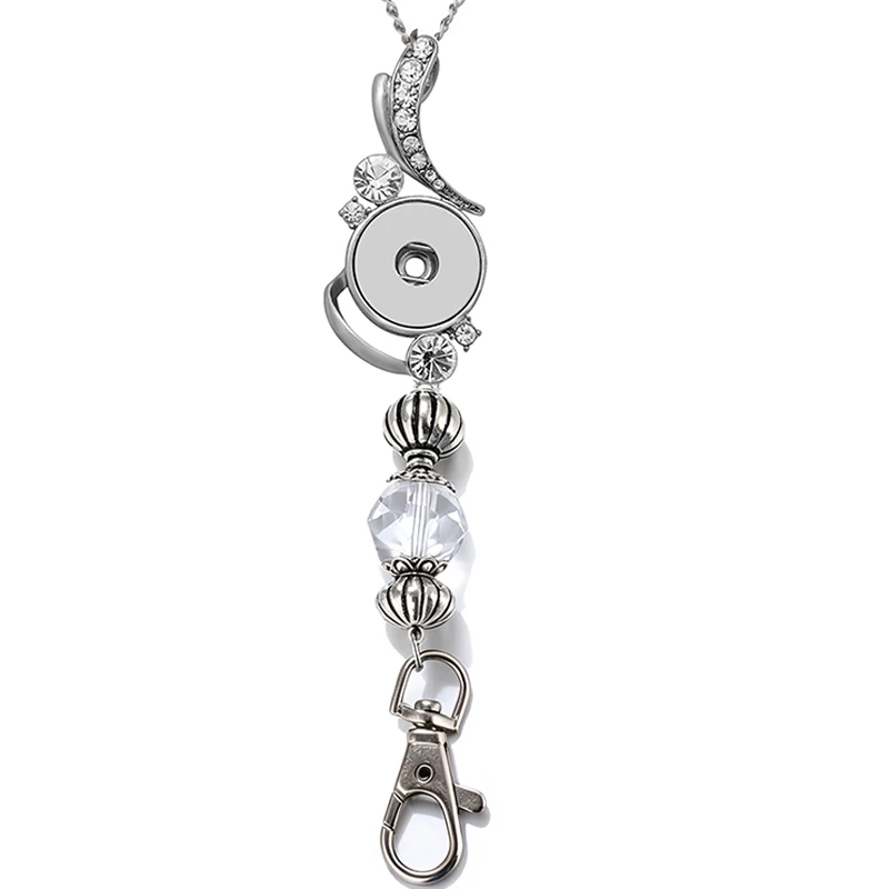 Fashion Flowers Heart Snap Pendant Necklace 60cm Nameplate Lobster Clasp Keychain fit 18mm snap buttons DIY 18mm snap jewelry