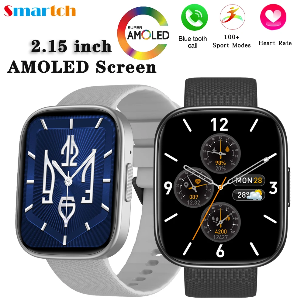 

2.15' AMOLED Screen BT Call Smartwatch SpO2 Heart Rate Monitor Smart Watches Men Message Push Games Sports Calculator Waterproof