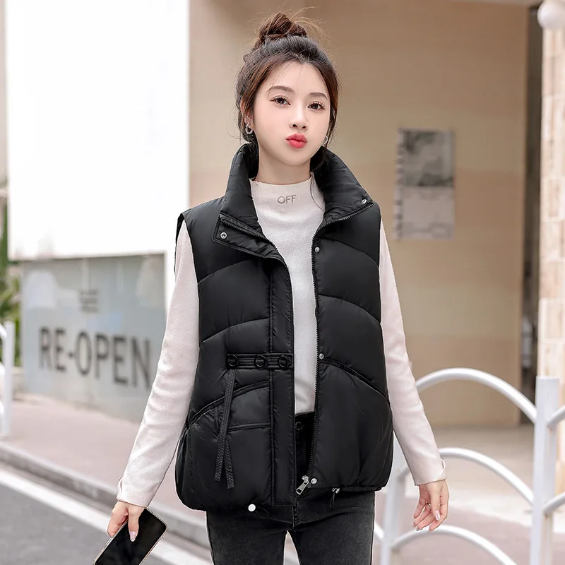 Down Cotton Women's Vest Autumn and Winter New Fashion Loose Korean Version Stand Up Collar Sleeveless Cotton Jacket Vest