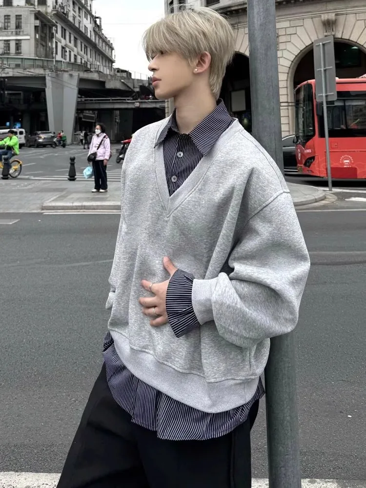 

Men's Shirt Collar Long Sleeve Sweatshirt Color Block Shirt Casual Spring Fashion Loose Fit Youthful Style No Ironing Ne...