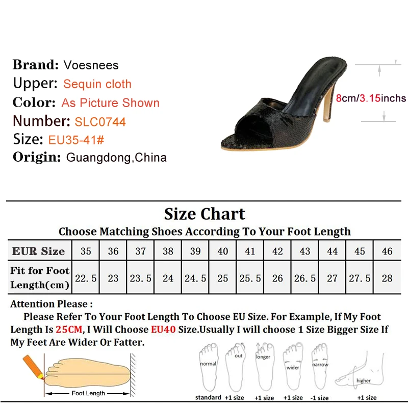 Bling Slippers For Women Elegant style 8CM Thin High Heels Glitter Sequin Summer Lady Sandals Pointed Toe Slip On Shoes Mules