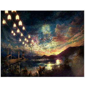 75*50cm Adult 1000 pieces jigsaw puzzles magnificent fireworks beautiful scenery pictures stress reliever toys Christmas gifts