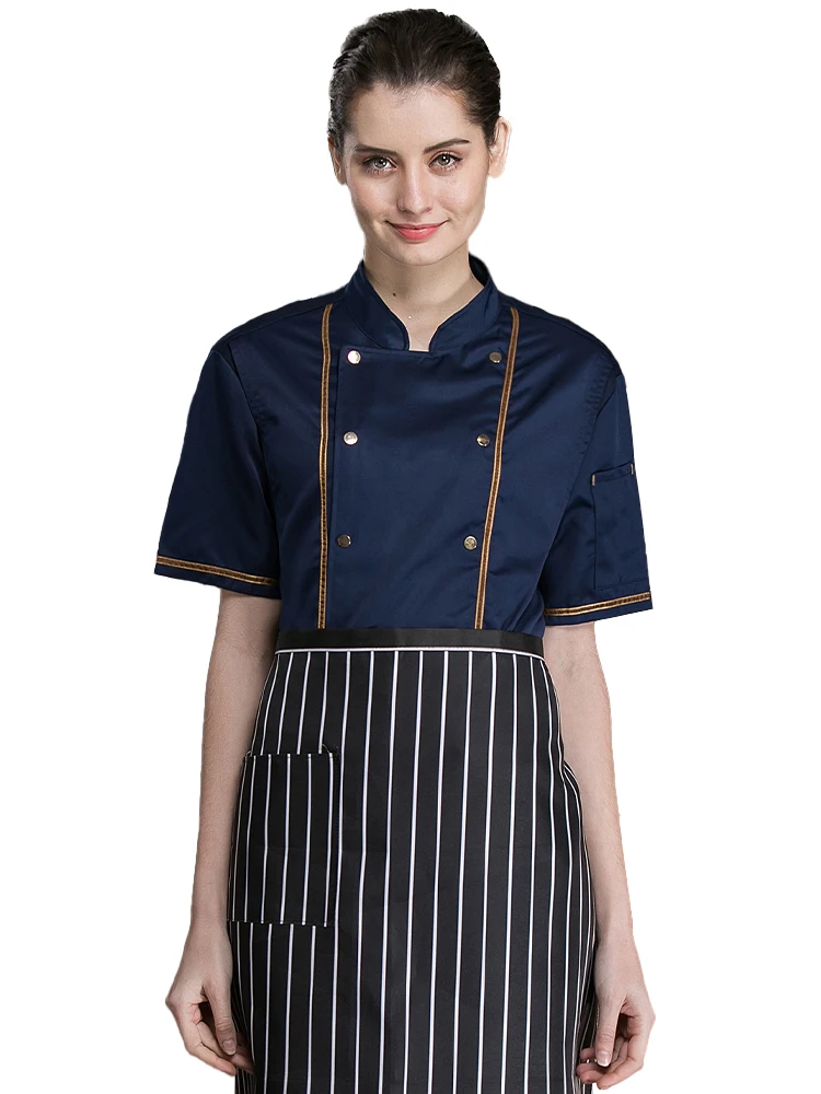 Uniforme de Chef de manga curta para homens Roupas de trabalho Macacão de restaurante Jaqueta Chef do Hotel Roupas de cozinheiro padaria Roupas de cozinha