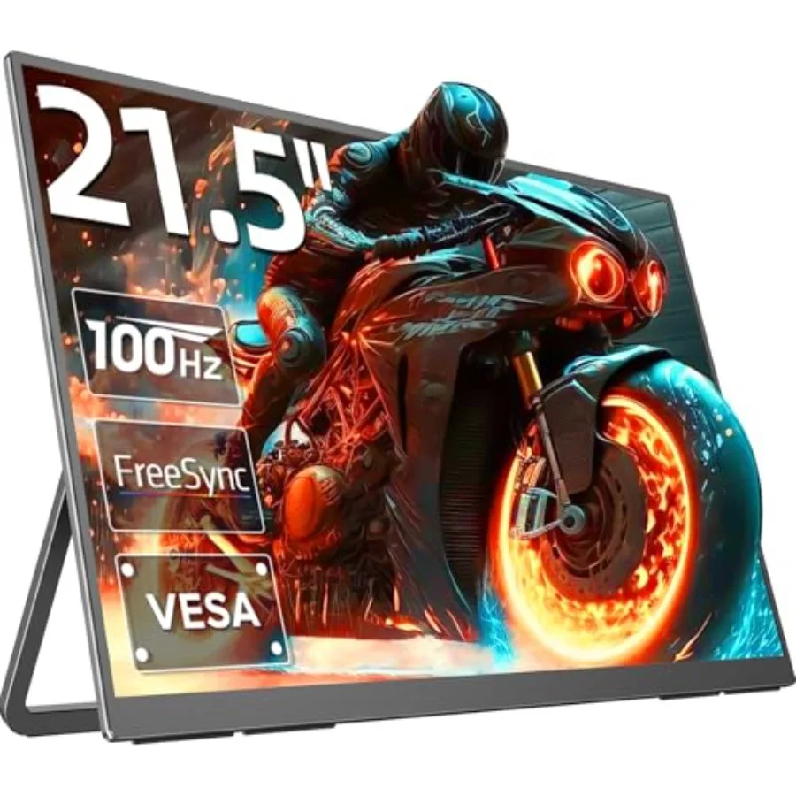 Portable Monitor 100Hz 21.5", 100% DCI-P3 QLED Portable Gaming Monitor, 1ms FreeSync, 400Nits, USB-C and HDMI, VESA and Stand,