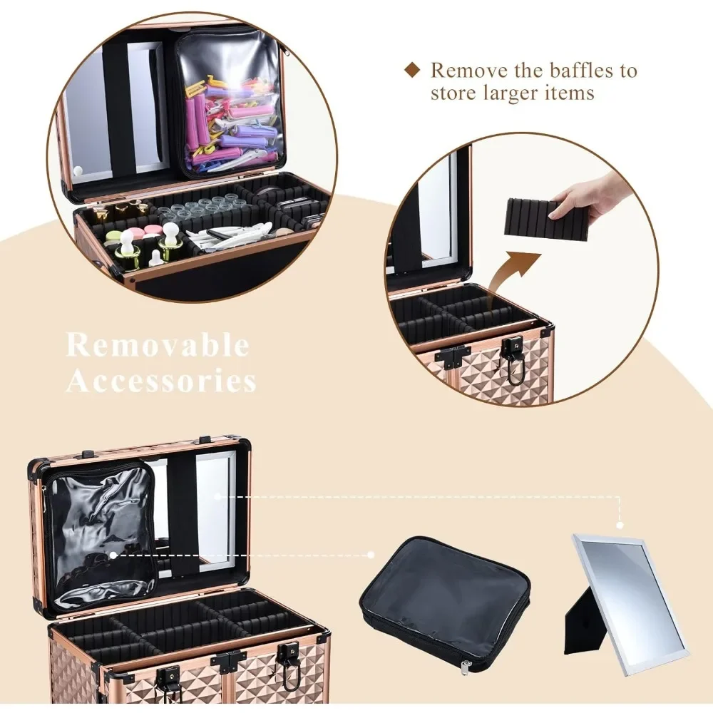 Professional Makeup Artist Rolling Train Case Multi-functional Cosmetic Train Case Large Trolley Storage Case for Nail