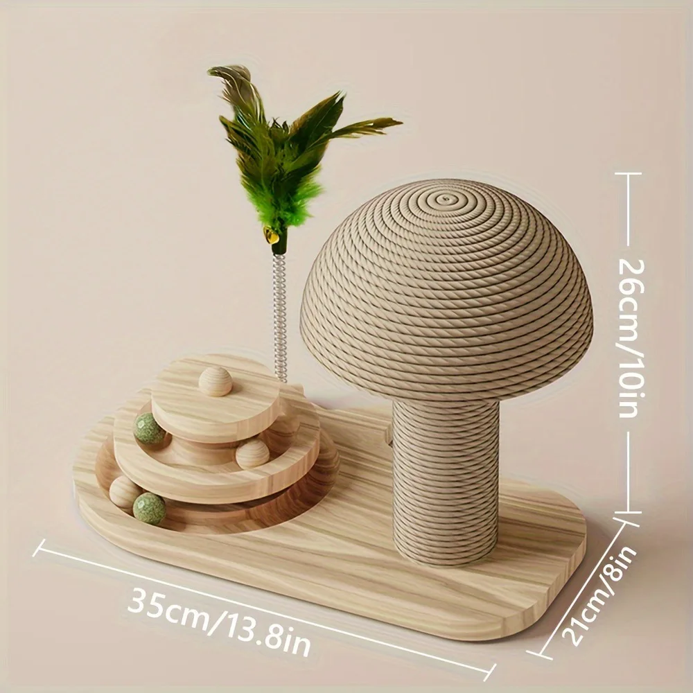 

Modern Wooden Cat Toy Set Sisal and Bamboo Material Mushroom Scratcher Turntable Balls and Feather Wand Carton Packed