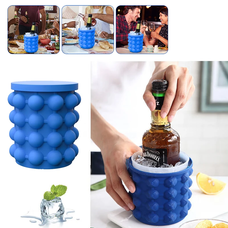 

Blue Silicone Ice Cube Maker and Storage Container - Easy Ice Making and Serving Cylinder Ice Maker Quick Freeze Trays