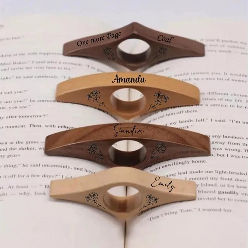 Marque-page de pouce en bois avec nom personnalisé, fleur de naissance, Support de Page de livre personnalisé, cadeau de noël pour maman, papa, anniversaire