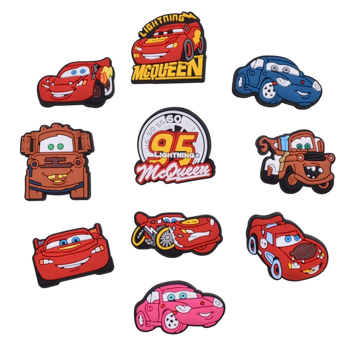10-100Pcs Hot Toys Lightning McQueen Shoe Charms Pins Cars Shoes Accessories Decoration For Bubble Slides Clog Sandal image 5