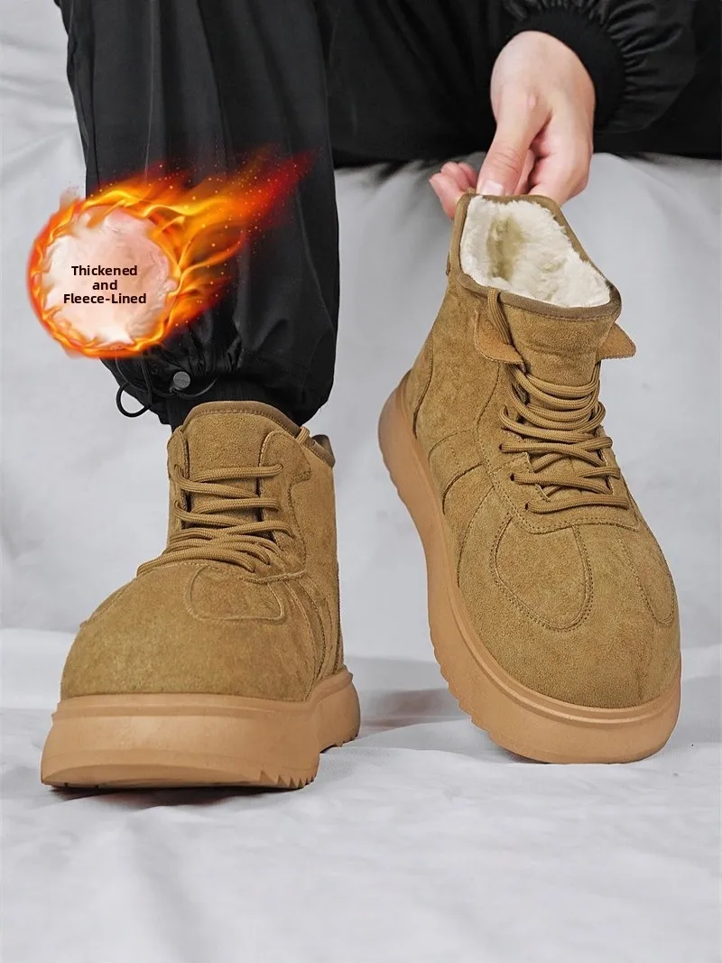 

Men's Winter Snow Boots Thickened Fleece Lined Fur Integrated Cold Resistant Waterproof Casual Short Booties for Youth
