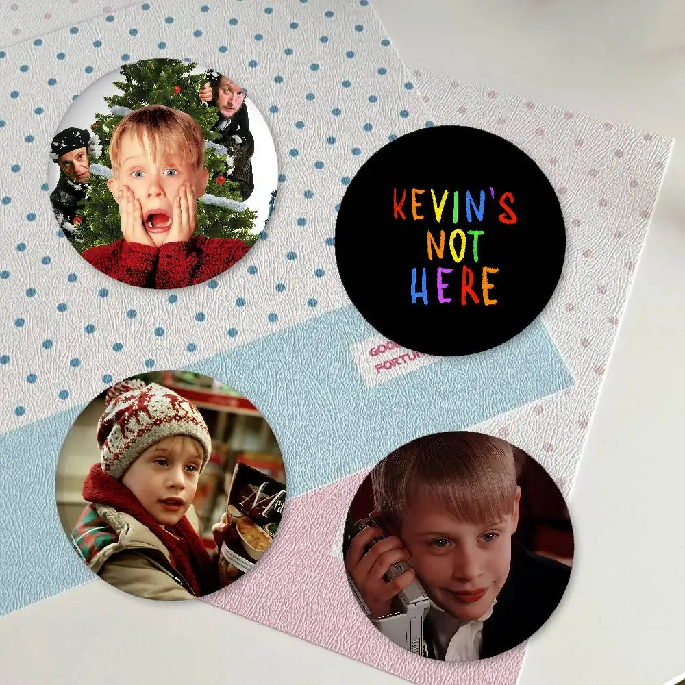 H-Home A-Alone Christmas Premium Tinplate Round Lapel Pins: Cute Badge Brooches For Shoulder Bag Accessories, Souvenir Gifts